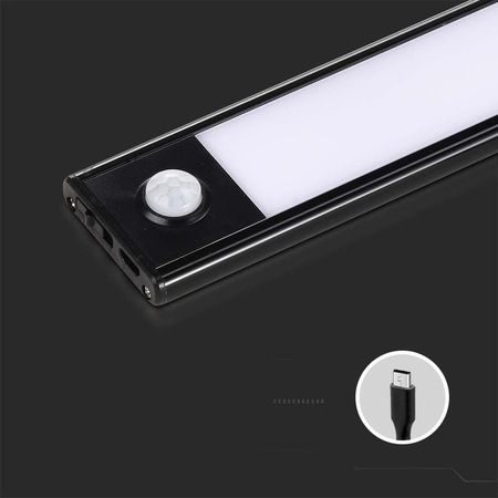 Oprawa podszafkowa V-TAC 1,5W LED Czarna Czujnik Ruchu Ładowanie USB 30cm VT-8141 4000K 110lm
