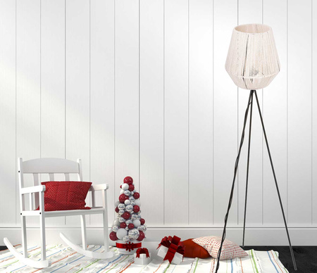 Lampa podłogowa NEPTUN trójnóg klosz pleciony biały