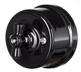 Włącznik ceramiczny obrotowy pojedynczy czarny natynkowy