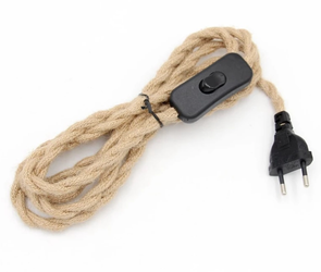 Przewód w oplocie z włącznikiem juta naturalna 2m Skręcana