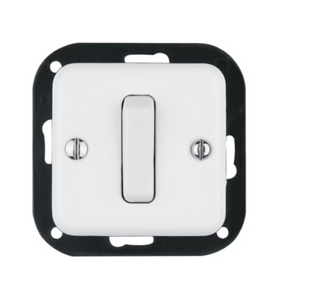 Włącznik ceramiczny podtynkowy pojedynczy schodowy kwadrat biały bez ramki