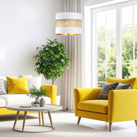 Lampa wisząca z abażurem ażurowa ORO Deluxe biało złota 30cm