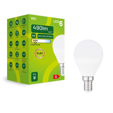 LED G45 E14  6W KULKA 490lm 3000K INQ