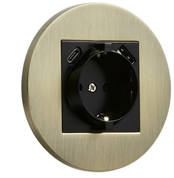 Gniazdo Schuko + USB + USBC podtynkowe okrągłe metalowe TOGGLICA ROUND patyna szczotkowana