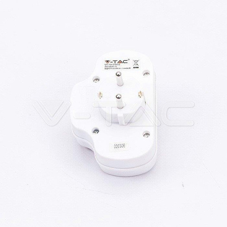Rozgałęźnik z włącznikiem 2 wtyczki płaskie 2.5A i 1 gniazdo 16A White V-TAC VT-1063