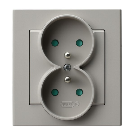 Ospel Sonata Kaszmir Gniazdo podwójne z uziemieniem z przesłonami torów prądowych, kompletne z ramką GP-2RZP/82