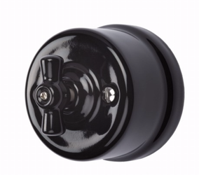 Włącznik ceramiczny obrotowy krzyżowy czarny natynkowy