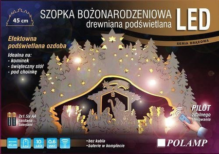 Świąteczna Dekoracja Drewniana Szopka LED z pilotem