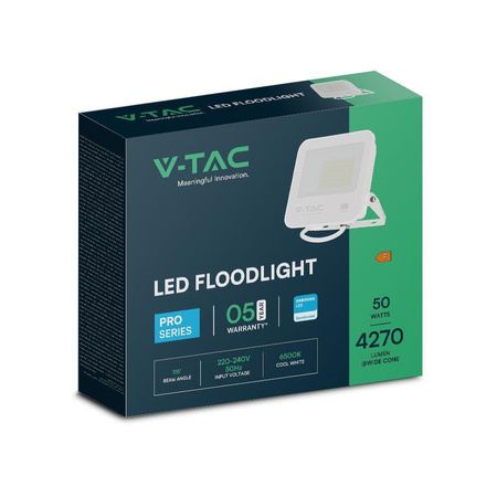 Projektor LED V-TAC 50W SAMSUNG CHIP PRO-S Biały VT-44055 4000K 4270lm 5 Lat Gwarancji