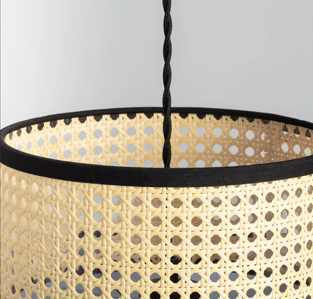 Rattanowa Lampa wisząca pleciona E27 czarna naturalna Boho