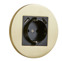 Gniazdo Schuko + 2xUSB podtynkowe okrągłe metalowe TOGGLICA ROUND złoty szczotkowany