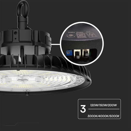 Oprawa V-TAC LED High Bay LIFUD DRIVER 0-10V 160Lm/W 120W/150W/200W VT-90202 3000K+4000K+5000K 27000lm 5 Lat Gwarancji