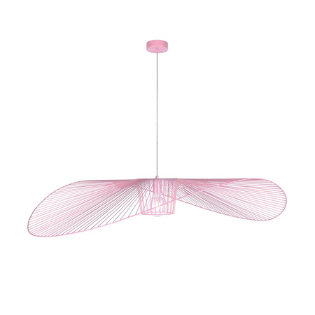Różowy, druciany, duży żyrandol do salonu KP-21 z serii KAPELUSZ