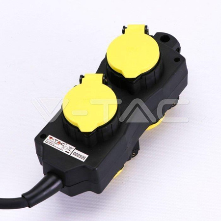 Przedłużacz Ogrodowy V-TAC 4 Gniazda z klapką 3m, Podświetlany Włącznik, IP44 Czarno/Żółty Schuko VT-1124-3