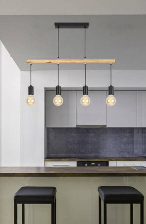 Lampa wisząca drewniana czarna IZZY 4xE27