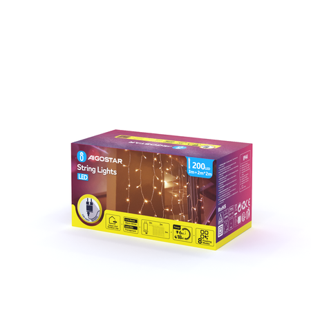 Kurtynka świetlna 200 LED barwa ciepła 2700k IP44 2mx2m