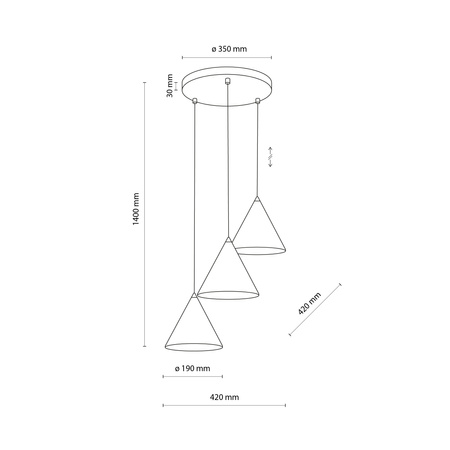 Lampa wisząca CONO Black 3xE27 koło S