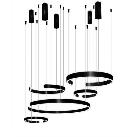 Lampa wisząca czarna 5 okręgów 264W LED sterowana pilotem