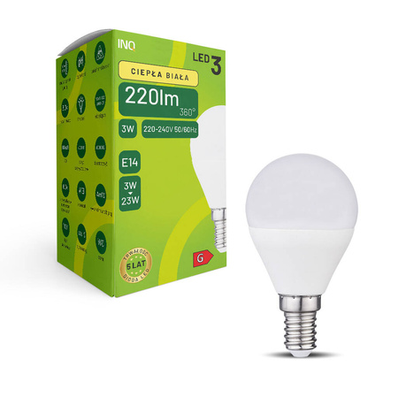 LED G45 E14  3W KULKA 220lm 3000K INQ