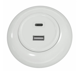Gniazdo podtynkowe USB-C USB-A białe LOFT z ramką PD 3.0 QC 3.0