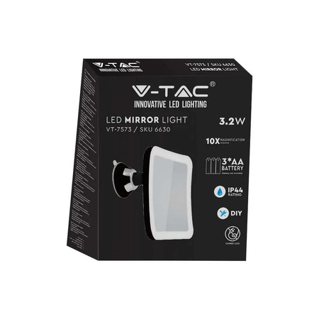 Lustro Przenośne V-TAC 3,2W LED Łazienka Makijaż 4xAAA fi.17CM Chrom VT-7573 6400K 30lm