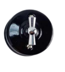 Włącznik ceramiczny obrotowy natynkowy pojedynczy czarny ze srebrnym pokrętłem