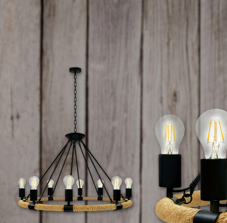 Lampa wisząca ze sznura konopnego 8xE27 