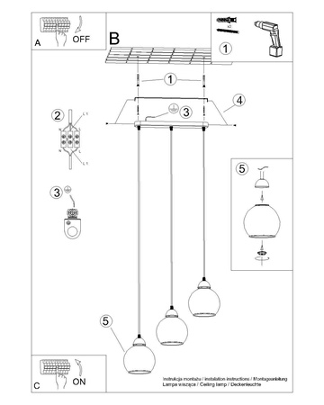 Lampa wisząca ALINO 3 czarna