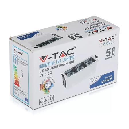 Oprawa V-TAC Downlight SAMSUNG CHIP 12W UGR19 CRI90+ 12st VT-2-12 5700K 960lm 5 Lat Gwarancji