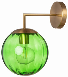 Kinkiet metalowy złoty Pandora szklana kula zielona