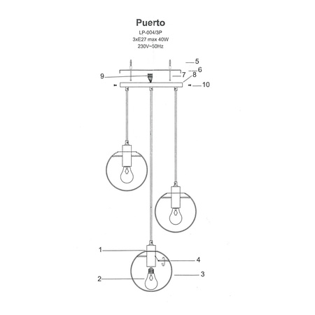 Puerto 3 lampa wisząca czarna LP-004/3P BK