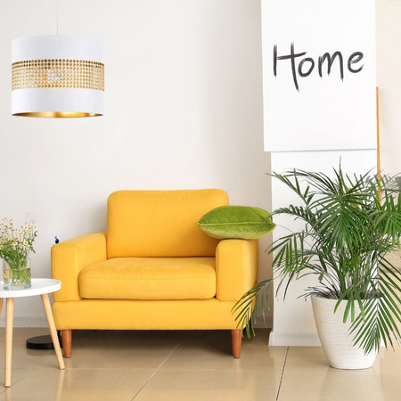 Lampa wisząca z abażurem ażurowa ORO Deluxe biało złota 30cm