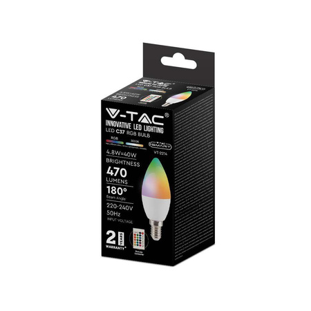 Żarówka LED V-TAC 4,8W E14 Świeczka Pilot VT-2214-N-1 RGB+4000K 320lm
