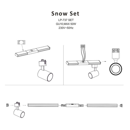 Szynoprzewód Snow SET 1F 4xGU10 czarny