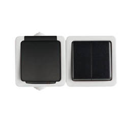 Włącznik podwójny natynkowy z gniazdem zasilającym TEKNO IP54 szary