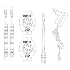 Zestaw taśm LED 12V 2x 2m z zasilaczem i czujnikiem PIR 4000K IP20