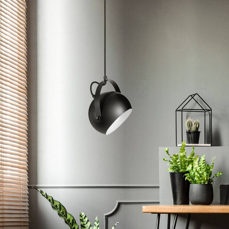 Lampa wisząca z uchwytem LEO  czarna okrągła metalowa loft