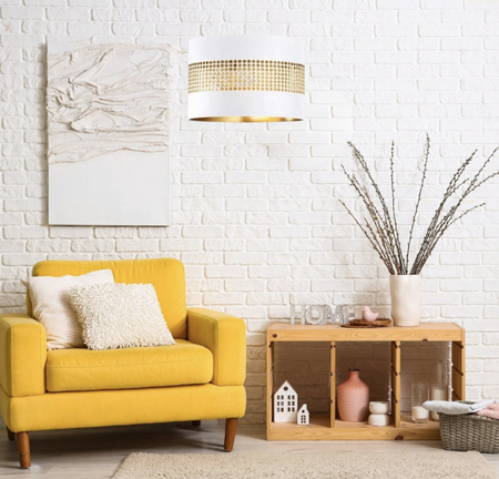 Lampa wisząca z abażurem ażurowa ORO Deluxe biało złota 30cm