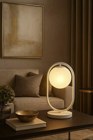 Lampka nocna stołowa elegancka Milano Ring E14 biała