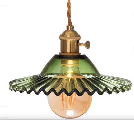 Szklana lampa wisząca falowana Balerina E27 zielona