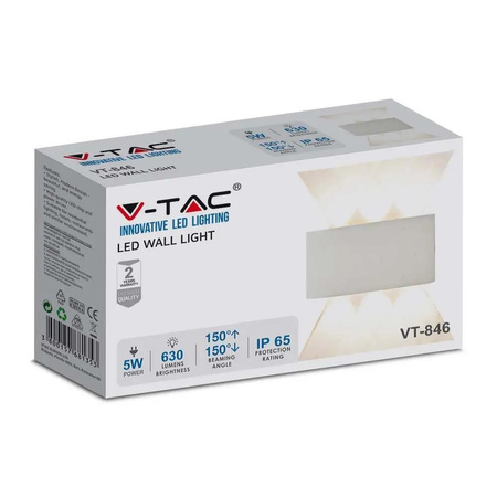 Oprawa Ścienna Góra Dół V-TAC 5W LED Biała IP54 VT-846 4000K 630lm