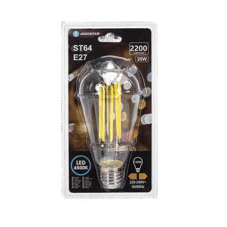 Żarówka LED Filament Przezroczysta ST64 E27 20W zimna