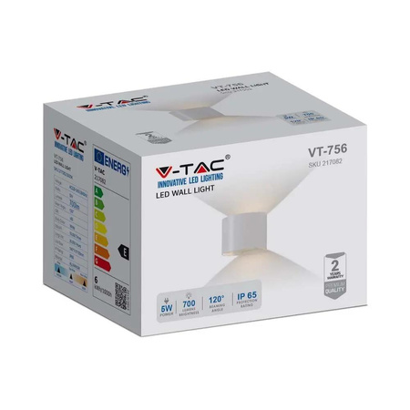 Oprawa Ścienna 6W V-TAC Góra Dół Regulowana Biały Okrągły IP65 Bridgelux VT-756-W 3000K 700lm