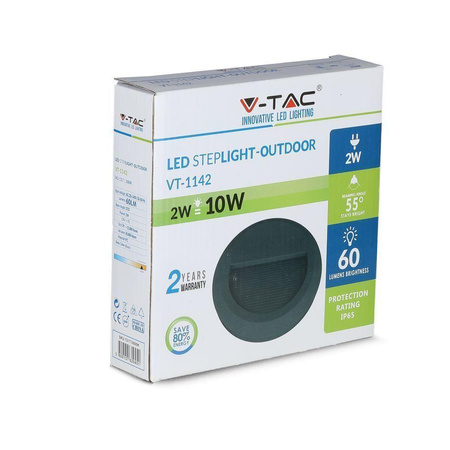 Oprawa Schodowa 2W LED V-TAC Czarna Okrągła 230V IP65 VT-1142 4000K 60lm