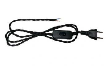 Przewód w oplocie skręcany z włącznikiem i wtyczką czarny 1,5m