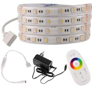 Zestaw taśma LED 24V 5m RGB+4000K IP65 pilot, zasilacz, sterownik