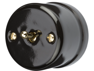 Włącznik ceramiczny natynkowy Toogle pojedynczy schodowy czarny złoty