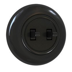 Podwójny włącznik Schodowy podtynkowy czarny Retro z ramką