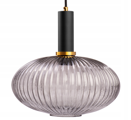 Szklana Lampa wisząca karbowana Retro grafitowa 30cm