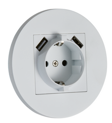 Gniazdo Schuko + 2xUSB podtynkowe okrągłe metalowe TOGGLICA ROUND biały mat